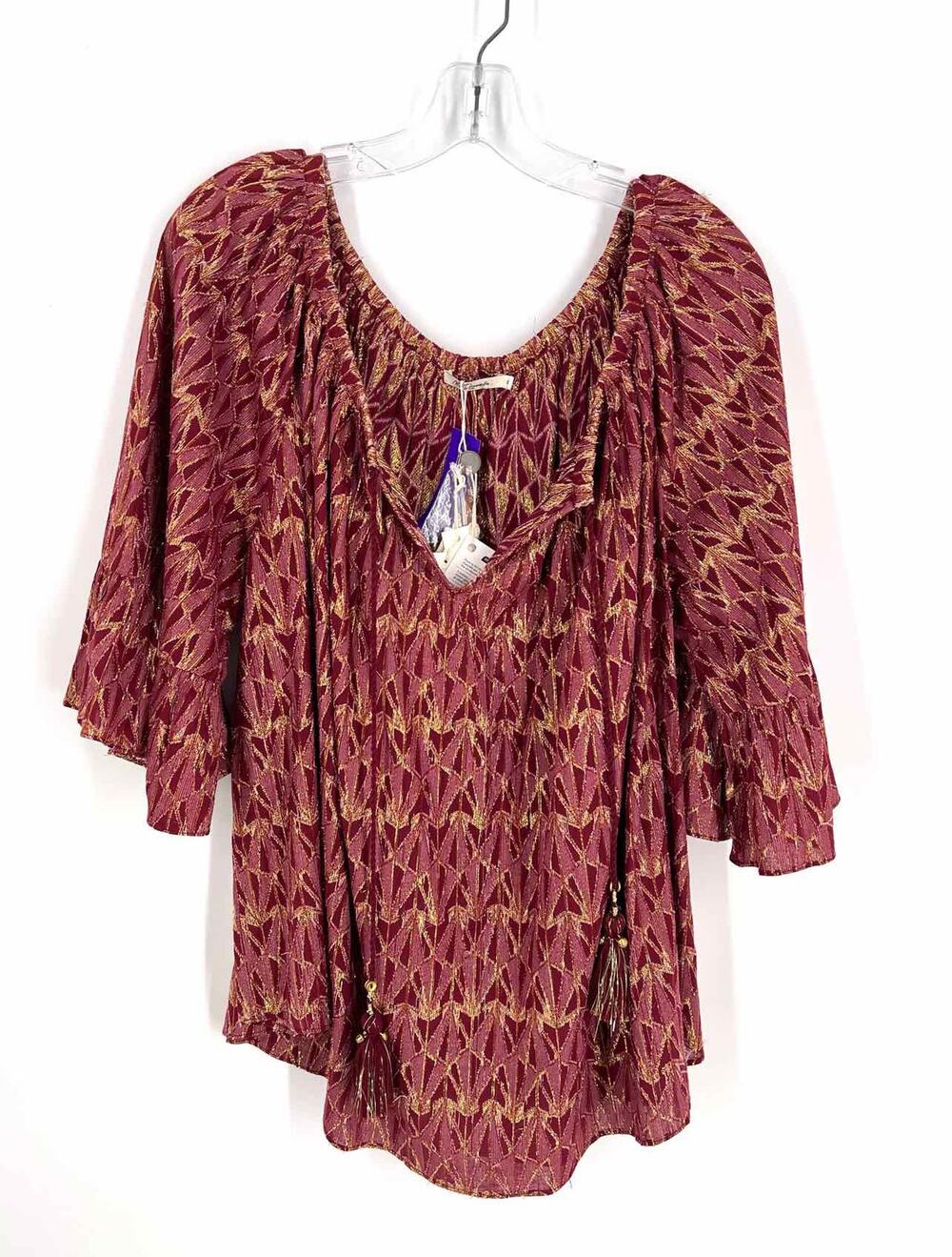 Mes Demoiselles Size L/XL Burgundy/Gold Textured Metallic NEW Top-3/4 Sleeve